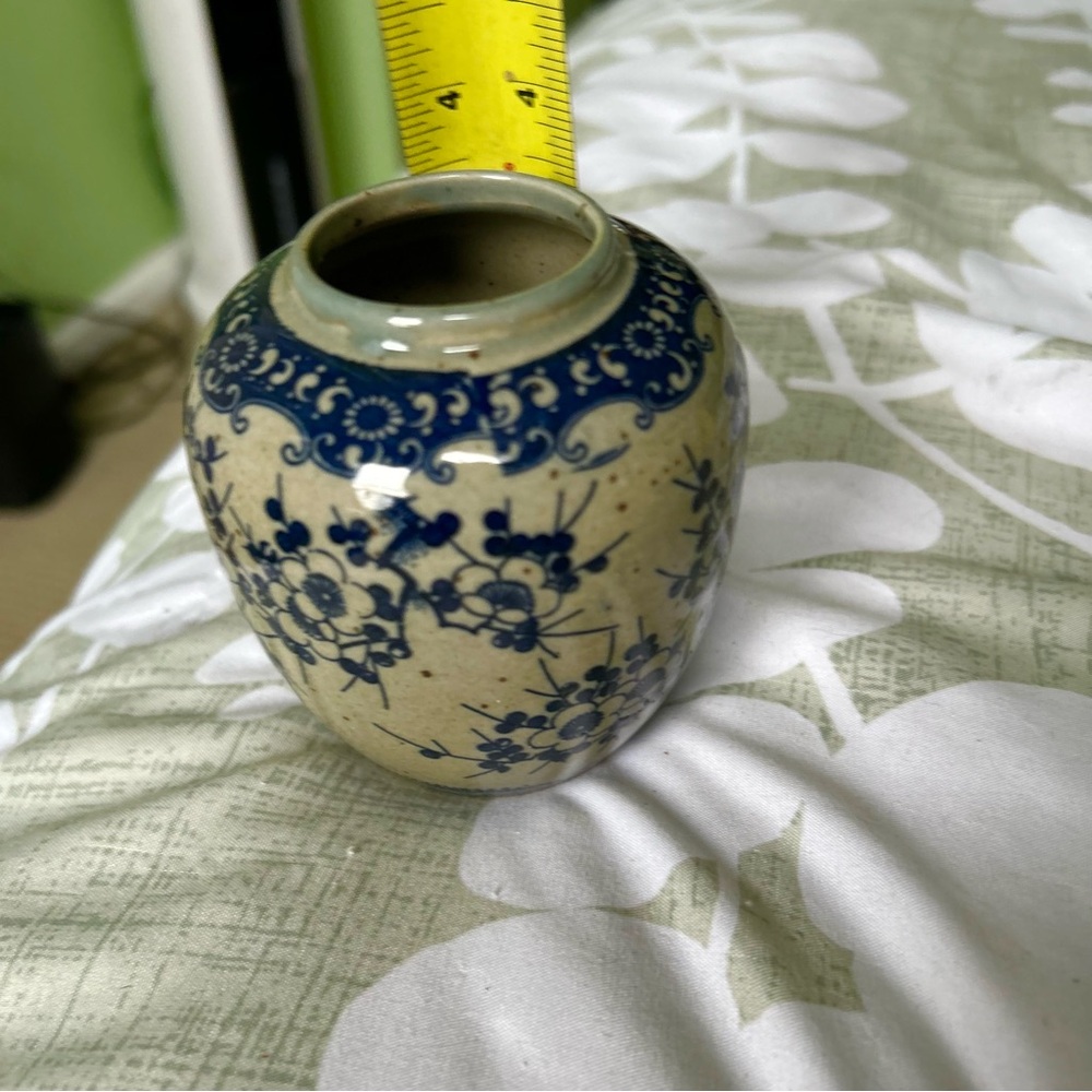 Vintage Navy Floral Pottery Oriental Mini Indoor Planter Vase Home Decor Accent - Picture 9 of 10